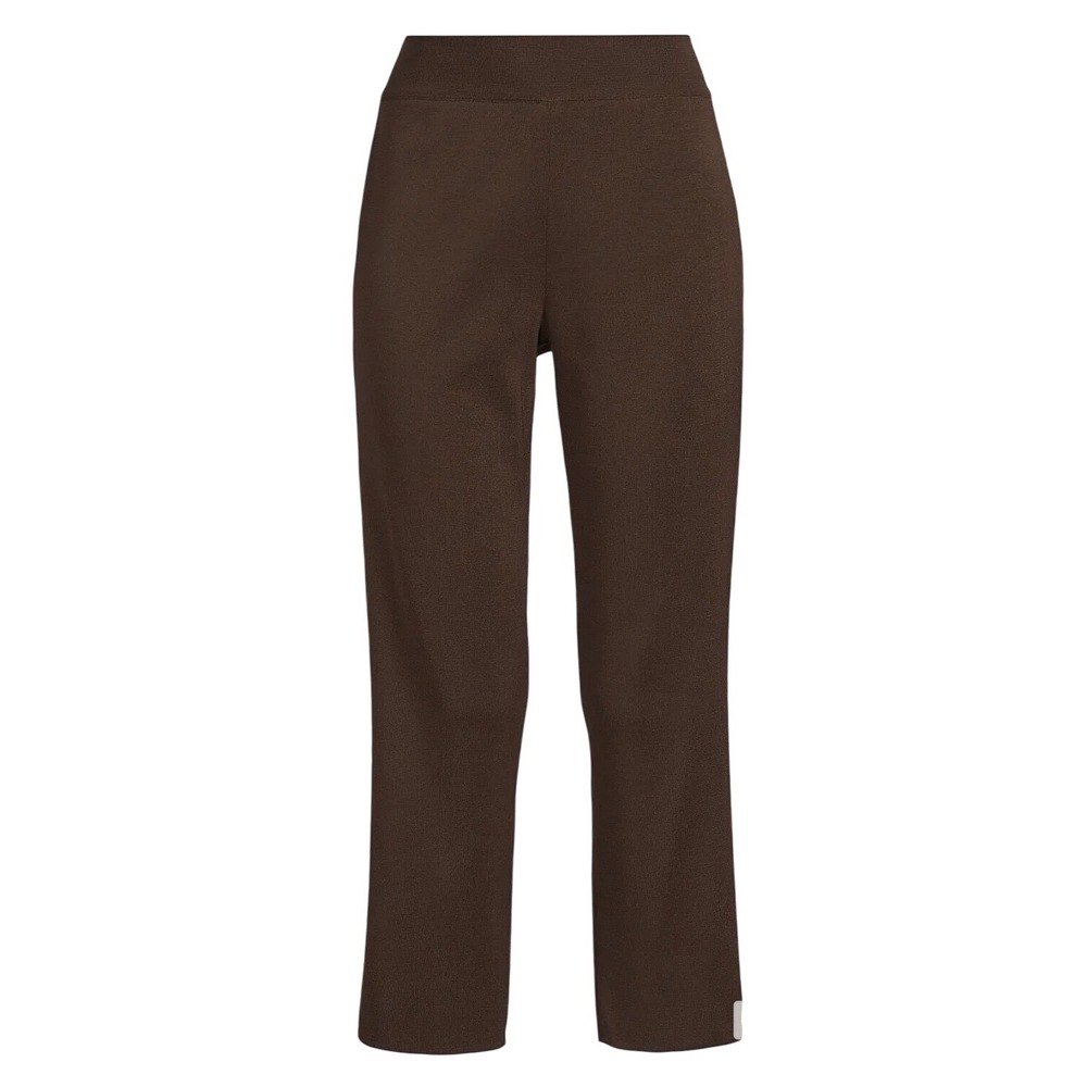 Ming‎ Wang Womens XL Brown Acrylic Knit Straight Leg Pants Elastic Waist Career